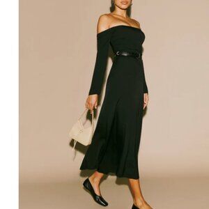 Reformation Ballari Dress  - Off shoulder Black Midi